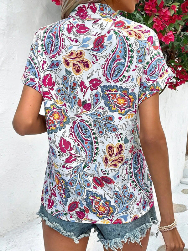 Clementina Women's Fashion Painted Printing V-Neck Short Sleeve Top