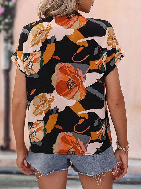 Clementina Women's Fashion Painted Printing V-Neck Short Sleeve Top