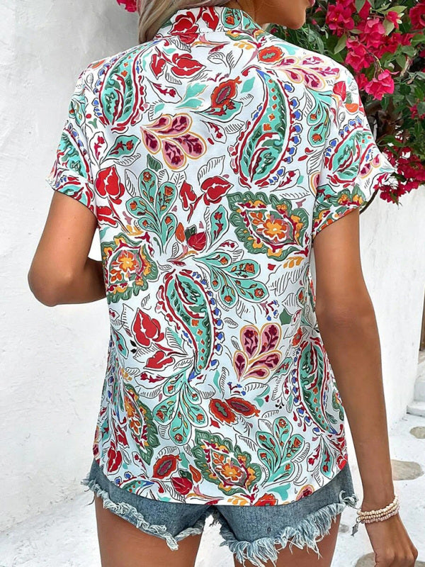 Clementina Women's Fashion Painted Printing V-Neck Short Sleeve Top