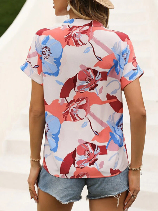 Clementina Women's Fashion Painted Printing V-Neck Short Sleeve Top