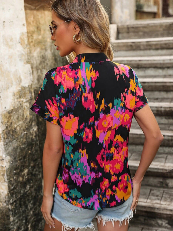 Clementina Women's Fashion Painted Printing V-Neck Short Sleeve Top