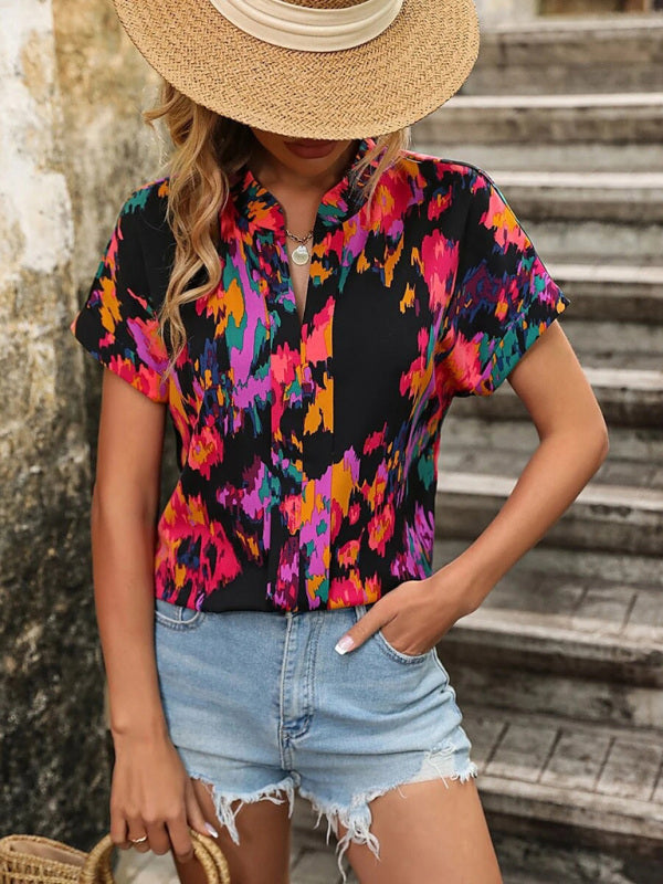 Clementina Women's Fashion Painted Printing V-Neck Short Sleeve Top