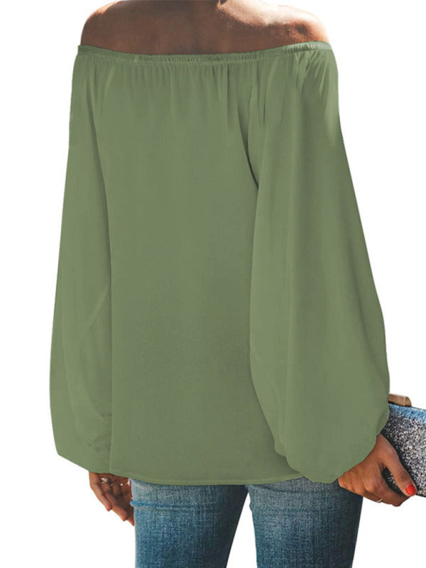 Bellamy Women's Off-Shoulder Solid Color Simple Lantern Sleeve Loose Long-Sleeved Top