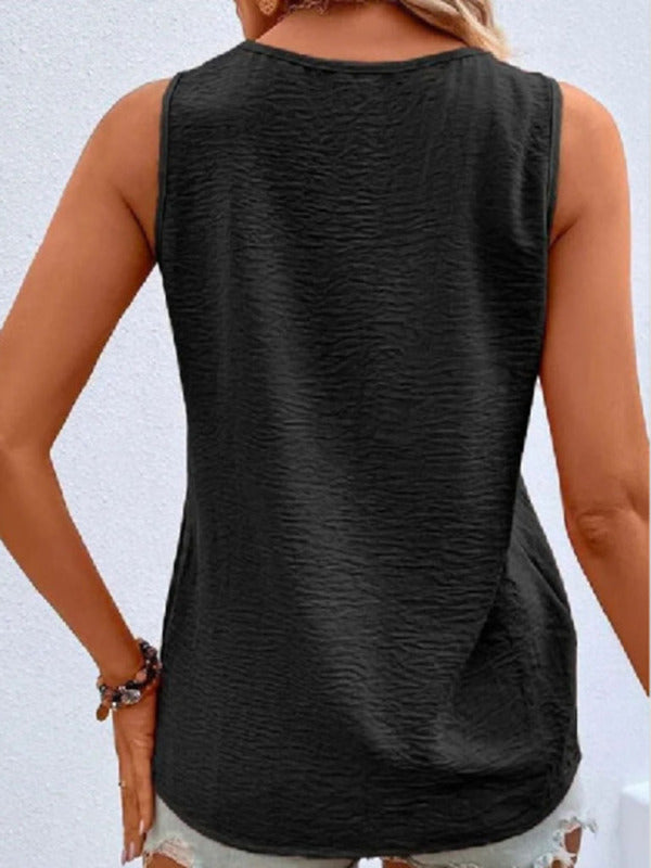 Jessamine Women's Solid Color Casual V-Neck Button Sleeveless Top