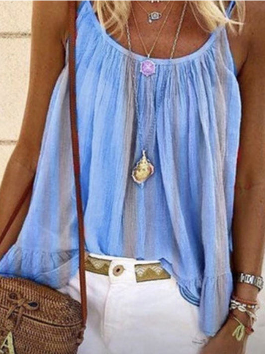 Jacinda Loose Striped Print Ruched Camisole T-Shirt Top