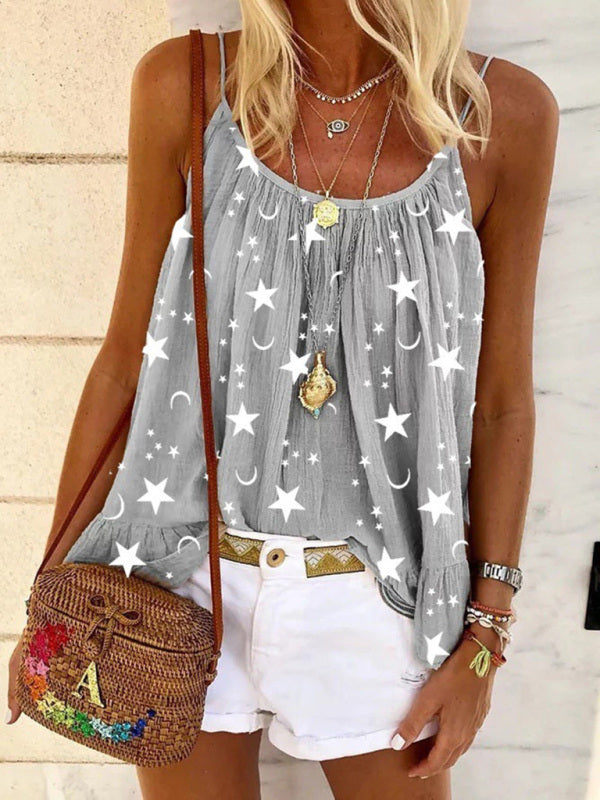 Myriam Casual V-Neck Star Print Vest Camisole Top