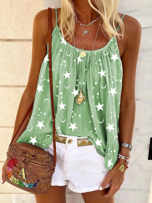 Myriam Casual V-Neck Star Print Vest Camisole Top