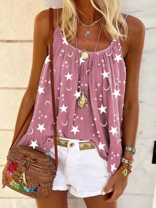 Myriam Casual V-Neck Star Print Vest Camisole Top
