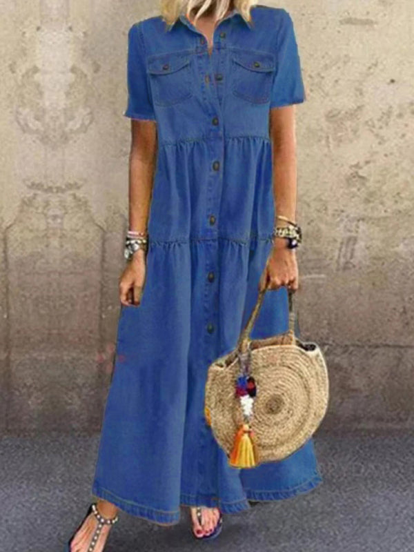 Casey Women's Long Multi-Button Distressed Dress