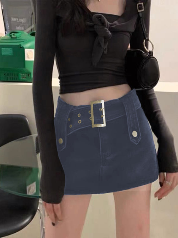 Alondra Y2K Washed Denim High Waist Slim Skirt