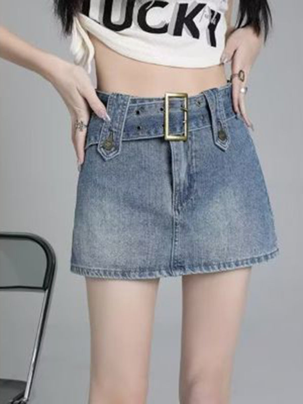 Alondra Y2K Washed Denim High Waist Slim Skirt