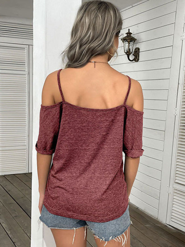 Hope Women's Solid Color Strapless One-Shoulder T-Shirt For Women