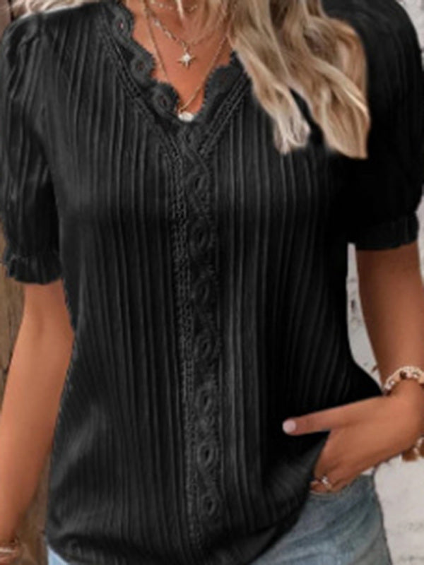 Dinah Summer New Holiday Fashion Hollow Short-Sleeved Women's Shirt