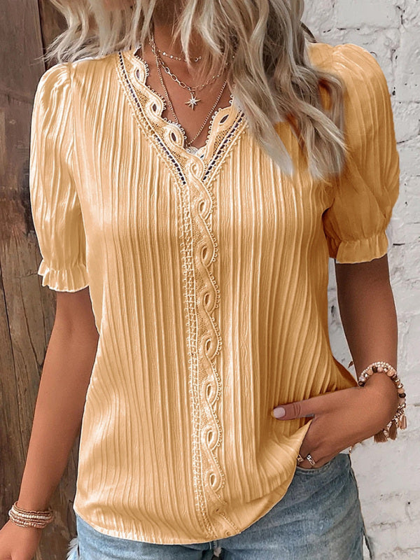 Dinah Summer New Holiday Fashion Hollow Short-Sleeved Women's Shirt