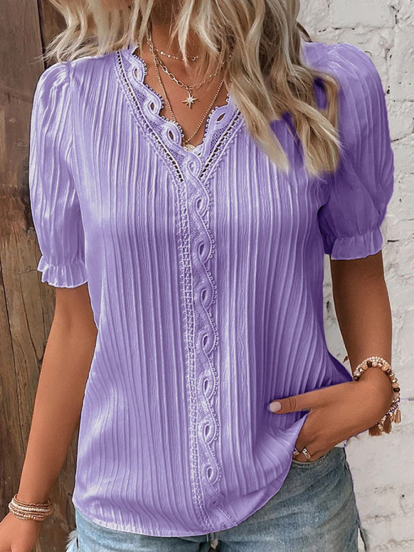 Dinah Summer New Holiday Fashion Hollow Short-Sleeved Women's Shirt