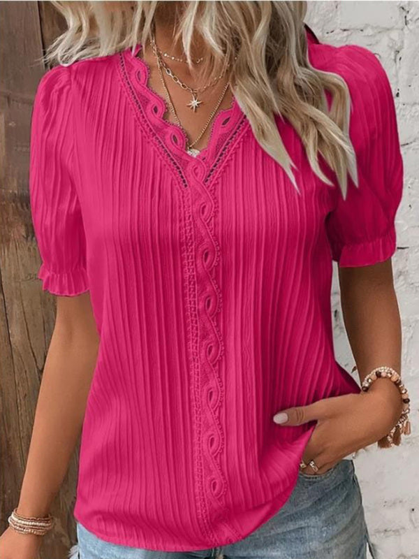 Dinah Summer New Holiday Fashion Hollow Short-Sleeved Women's Shirt