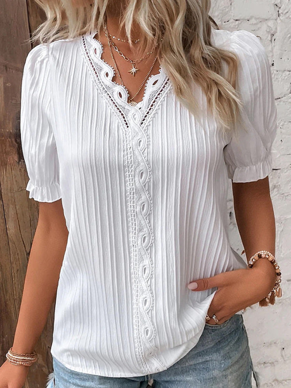 Dinah Summer New Holiday Fashion Hollow Short-Sleeved Women's Shirt