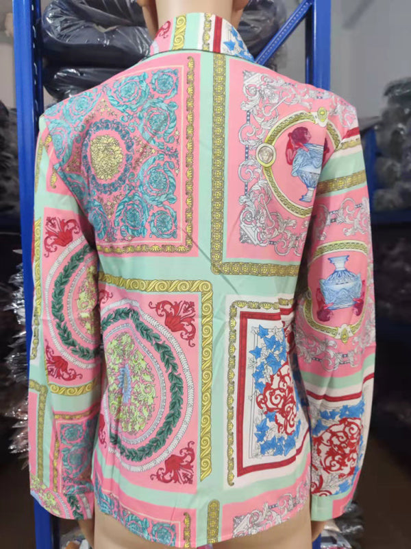 Capri Women's Fashion Printed Long Sleeve Lapel Shirt