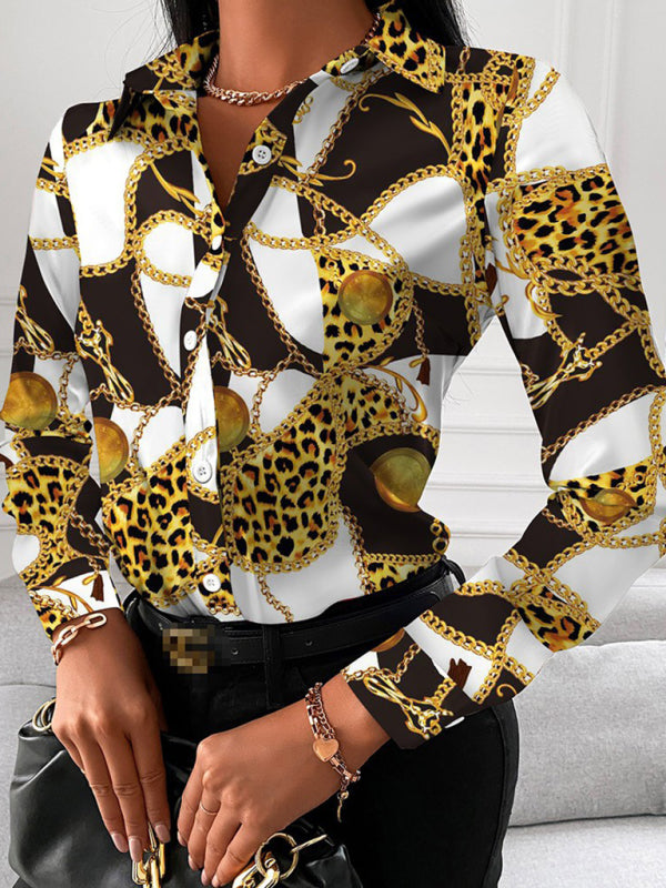 Capri Women's Fashion Printed Long Sleeve Lapel Shirt