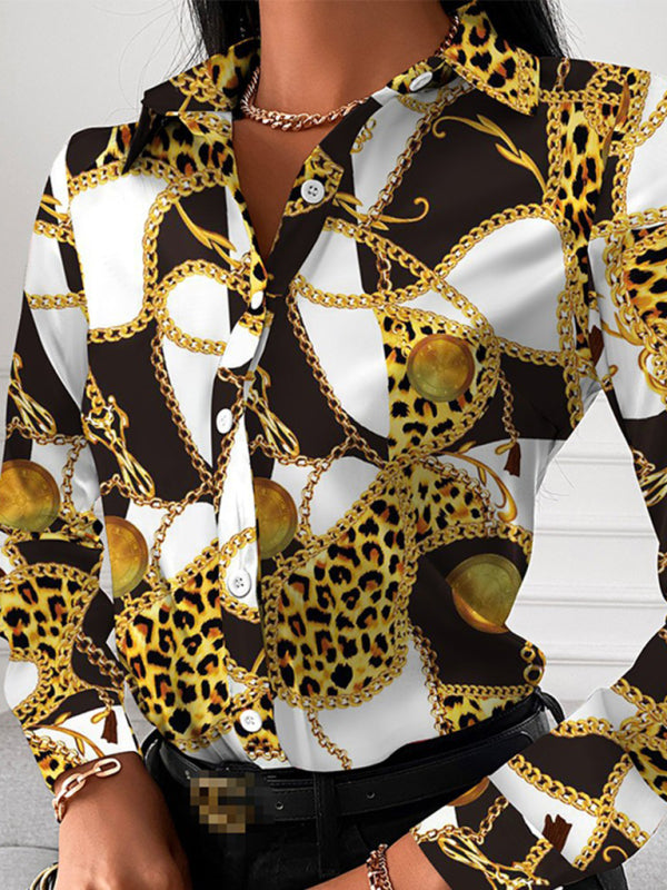 Capri Women's Fashion Printed Long Sleeve Lapel Shirt