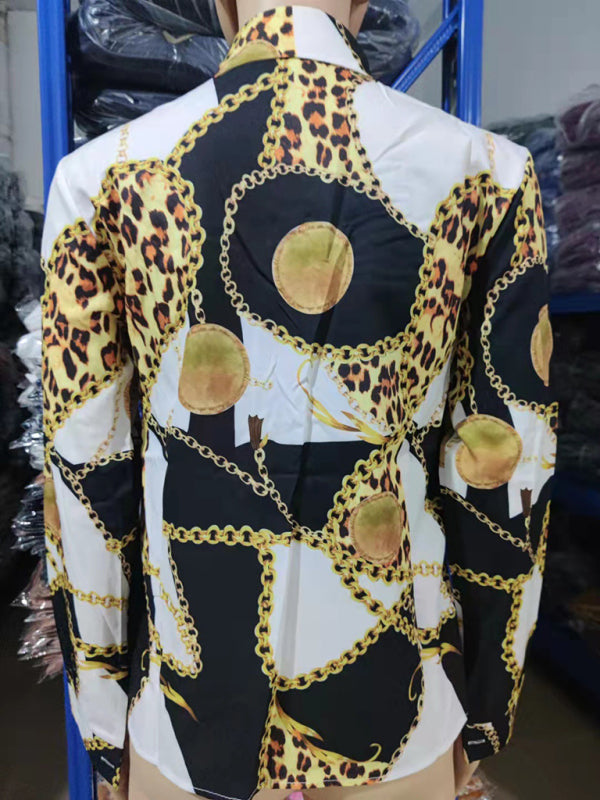 Capri Women's Fashion Printed Long Sleeve Lapel Shirt