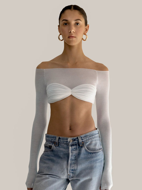 Liza New Fashion Off-The-Shoulder One-Neck Long-Sleeved Top