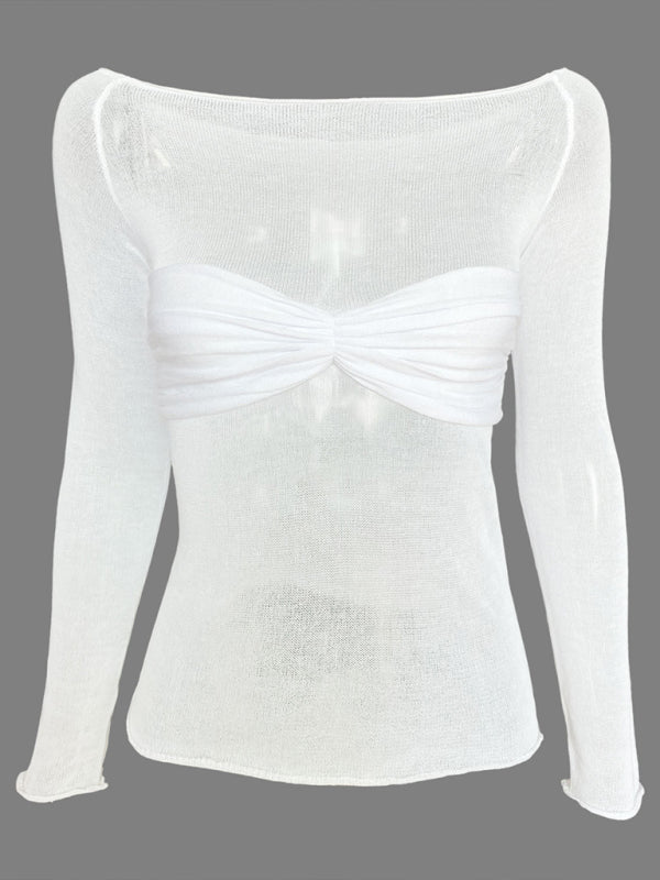 Marianne New Fashion Women's Clothing Lightweight See-Through Neck T-Shirt Top