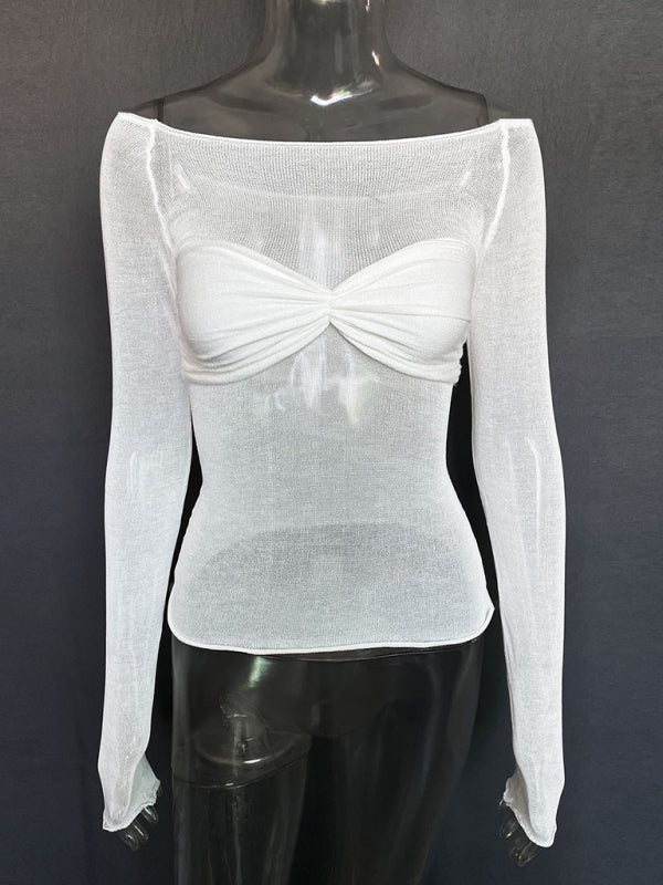 Marianne New Fashion Women's Clothing Lightweight See-Through Neck T-Shirt Top
