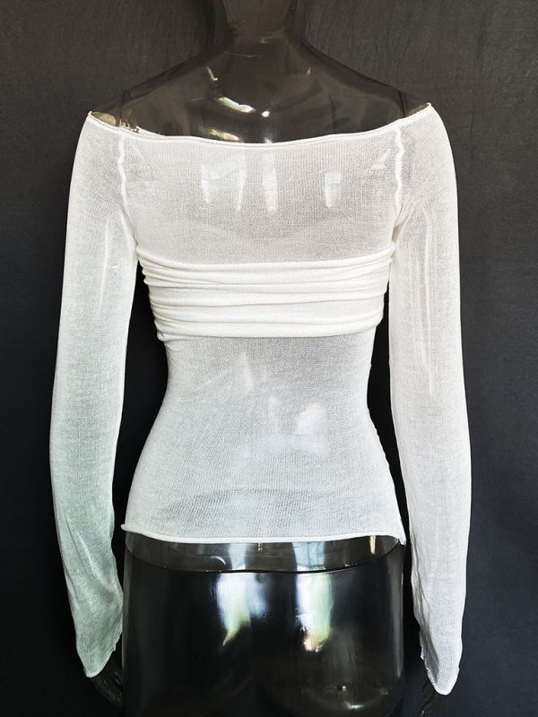 Marianne New Fashion Women's Clothing Lightweight See-Through Neck T-Shirt Top