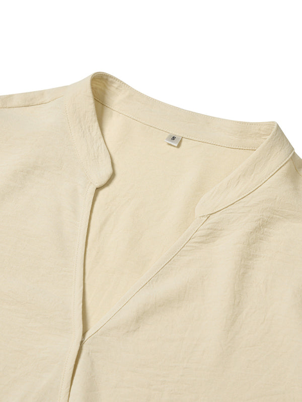 Charlina Women's Casual V Neck Solid Color Loose Rolled Long Sleeve Top