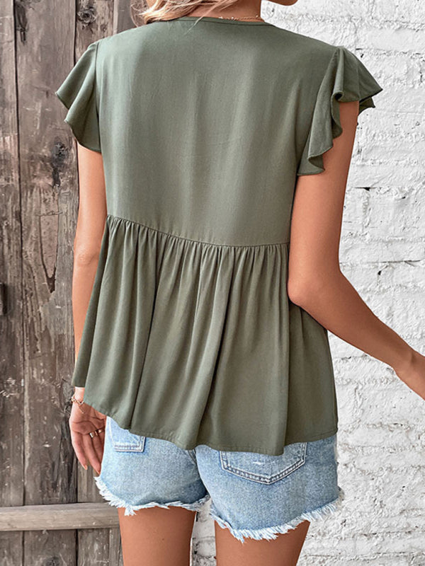 Irena New Fashion Women's European And American Solid Color Design Sense Shirt