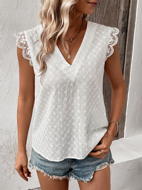 Ione New Fashion Cross-Border Women's Ruffled Sleeveless White Shirt
