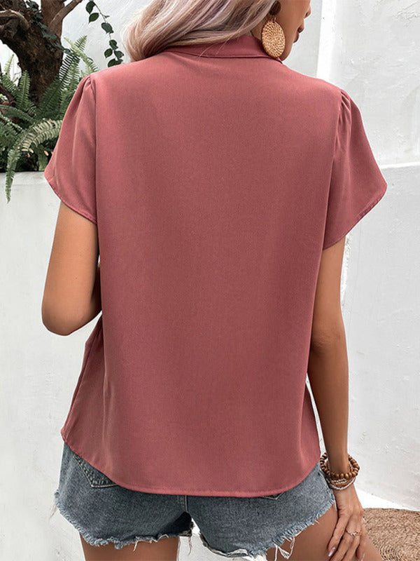Hanae New Fashion Women's Pullover V-Neck Red Shirt