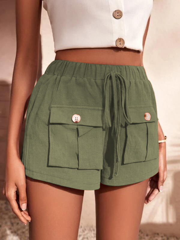Alina Cargo Shorts Pocket Loose Mid Rise Drawstring Straight Leg Pants
