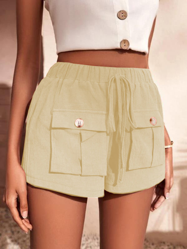 Alina Cargo Shorts Pocket Loose Mid Rise Drawstring Straight Leg Pants