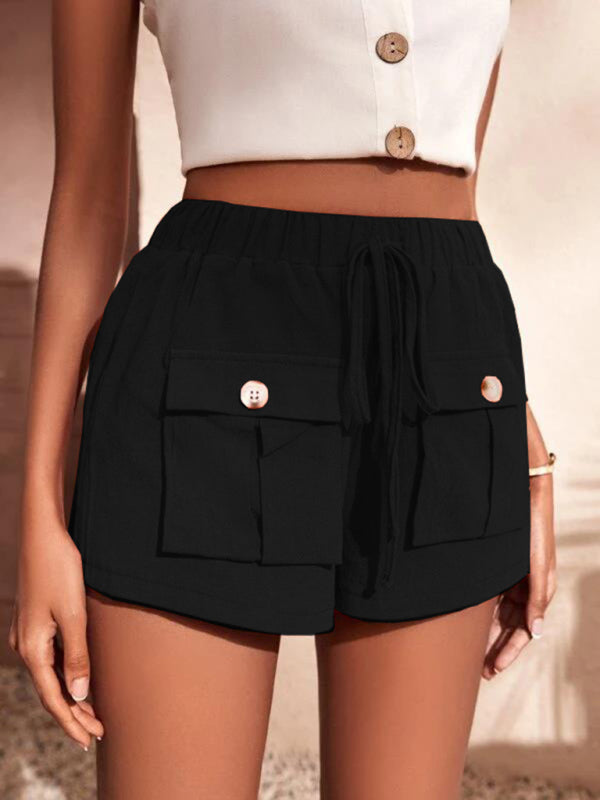 Alina Cargo Shorts Pocket Loose Mid Rise Drawstring Straight Leg Pants