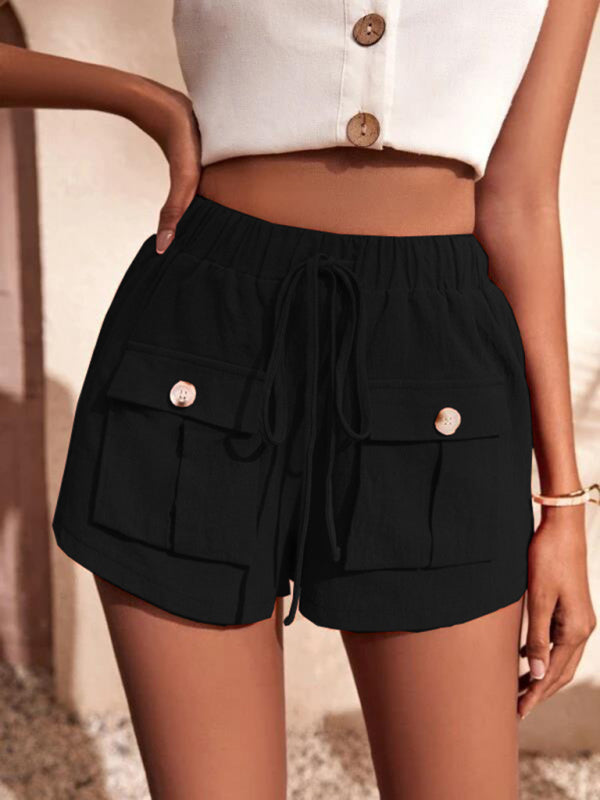 Alina Cargo Shorts Pocket Loose Mid Rise Drawstring Straight Leg Pants