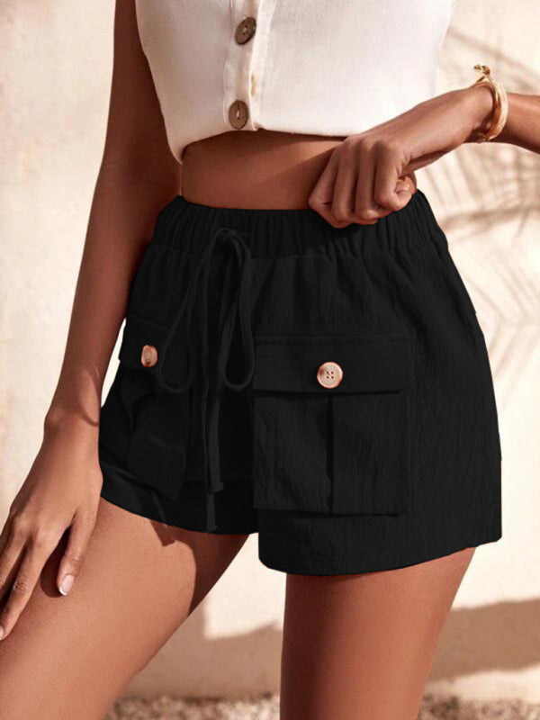 Alina Cargo Shorts Pocket Loose Mid Rise Drawstring Straight Leg Pants