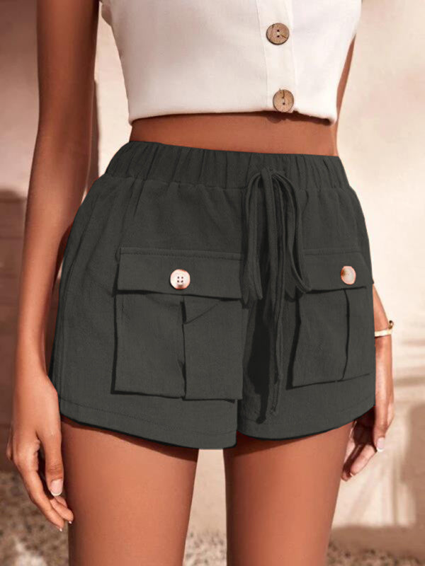 Alina Cargo Shorts Pocket Loose Mid Rise Drawstring Straight Leg Pants