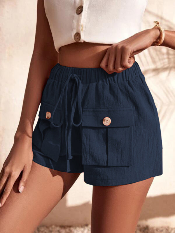 Alina Cargo Shorts Pocket Loose Mid Rise Drawstring Straight Leg Pants