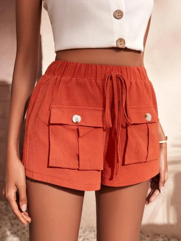 Alina Cargo Shorts Pocket Loose Mid Rise Drawstring Straight Leg Pants