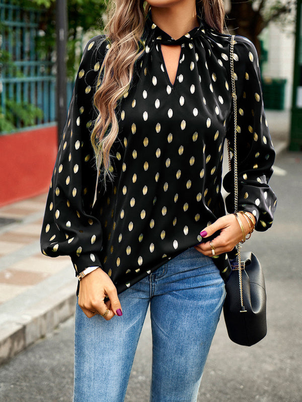 Greer Gold Dot Print Temperament Commuting Polka Dot Blouse