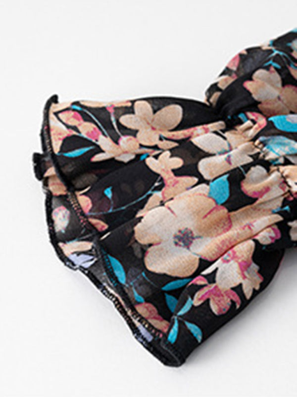 Giovanna Elegant Commuter Plant Print Stitching Ruffled Shirt