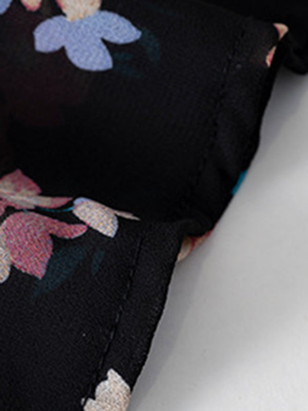 Giovanna Elegant Commuter Plant Print Stitching Ruffled Shirt