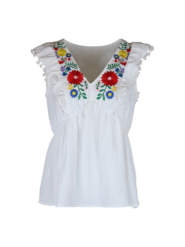 Giada Women's Sleeveless Embroidered White Shirt
