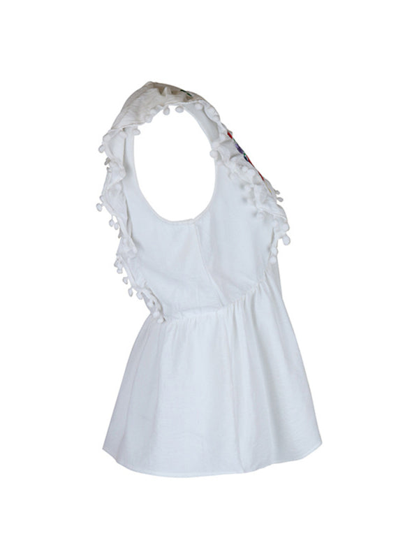 Giada Women's Sleeveless Embroidered White Shirt