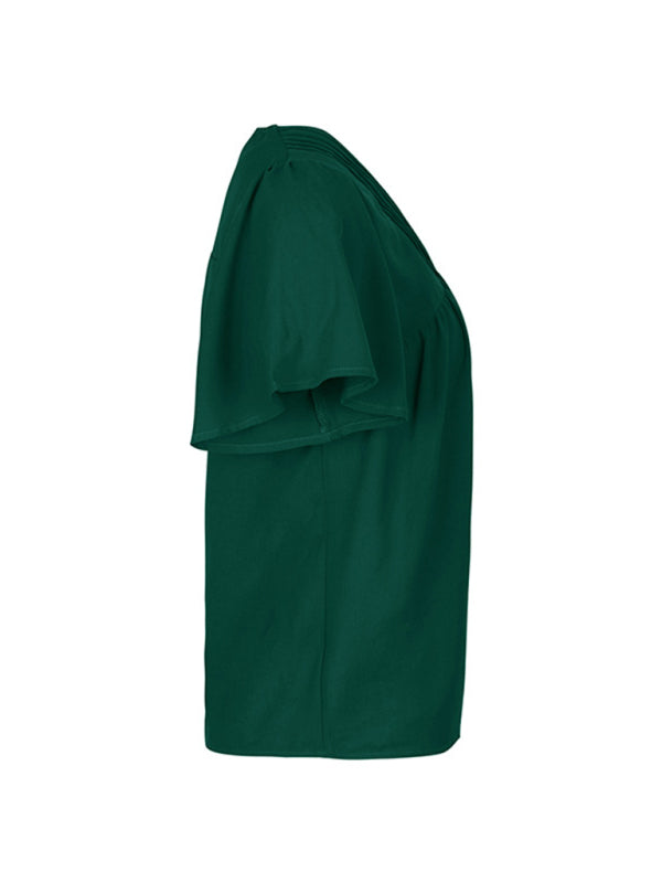 Geneva New Fashion Ladies Solid Color Pleated Shirt