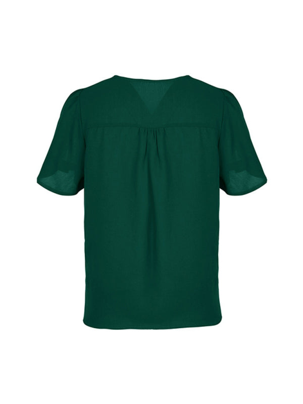 Geneva New Fashion Ladies Solid Color Pleated Shirt