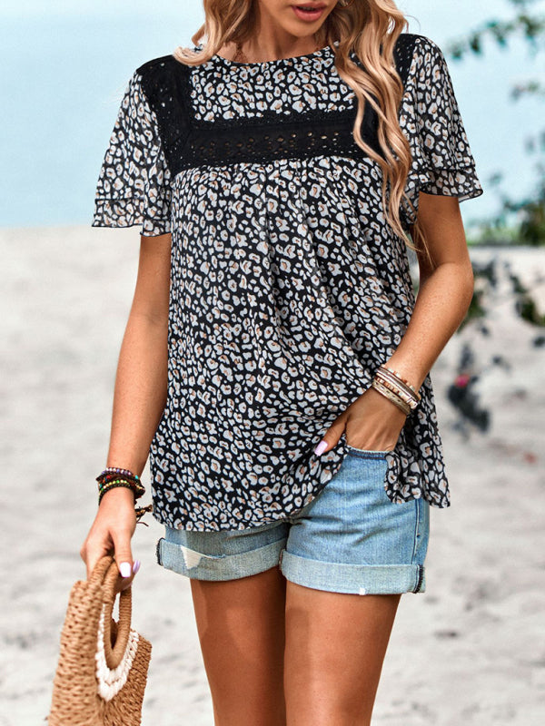 Diara New Elegant Casual Floral Round Neck Short Sleeve Top