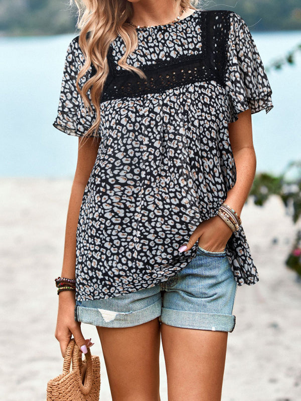 Diara New Elegant Casual Floral Round Neck Short Sleeve Top